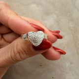 The Heart Signet - ink print impression - sterling silver