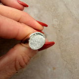 The Disc Ring - ink print impression - sterling silver
